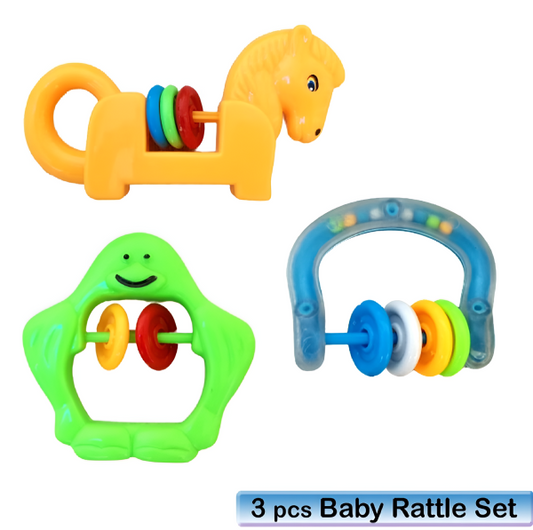3 Pcs Baby Rattle Set – Non-toxic Plastic Toys For Newborns, Safe & Lightweight, Colorful Shapes For Sensory And Motor Skill Development (0-3 Years)