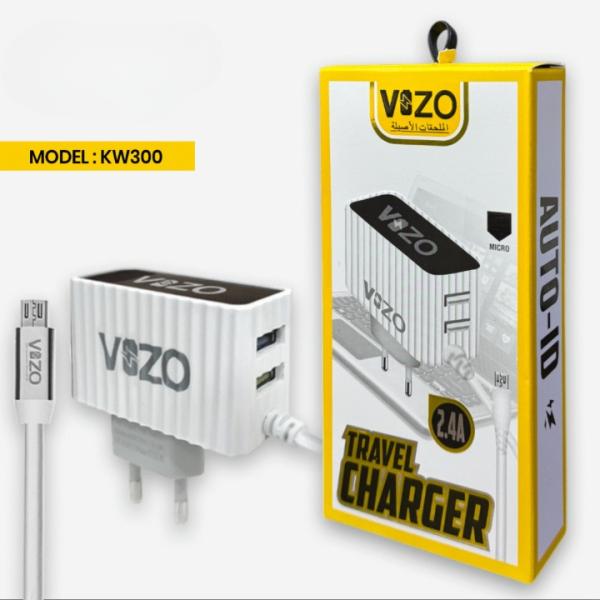 Kw300 2.4a Fast Travel Charger | Android Phone Charger With Data Cable -kw300 – Dual Usb Wall Charger With Built-in Micro Usb Cable – Charger For Mobile Phone