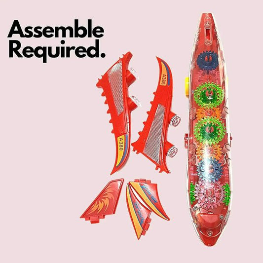 New Trending Transparent Gear Plane Toy – Light Mode, Music, Bump-and-go Action, 45×46 Cm, Battery Operated, For Kids Ages 3 And Up