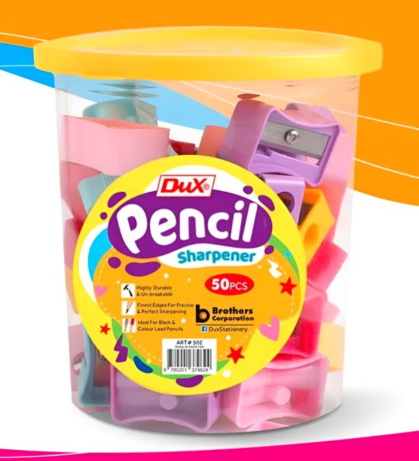 Pack Of 50 Dux Plastic Pencil Sharpeners With 8mm Blade, Durable Multicolor Design & Built-in Transparent Shavings Jar – Ideal For School, Office, Art, And Home Use (multicolor)