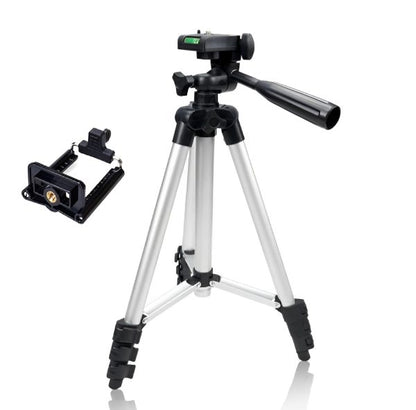 Pack Of 03 3.5 Feet Adjustable Tripod Stand For Mobile Phones And Cameras With Mobile Holder, Portable Dslr Stand For Vlogging, Universal Silver Model 3110 And Bag