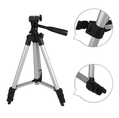 Pack Of 03 3.5 Feet Adjustable Tripod Stand For Mobile Phones And Cameras With Mobile Holder, Portable Dslr Stand For Vlogging, Universal Silver Model 3110 And Bag