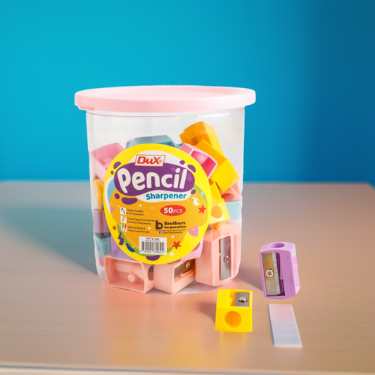 Pack Of 50 Dux Plastic Pencil Sharpeners With 8mm Blade, Durable Multicolor Design & Built-in Transparent Shavings Jar – Ideal For School, Office, Art, And Home Use (multicolor)